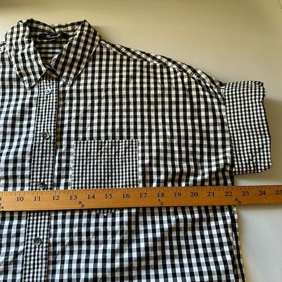 Madewell Top Women Extra Small Black Check Gingham Play Button Down Short Sleeve - Picture 10 of 12